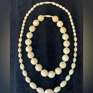 Vintage Cream Beaded Necklace Set – Double Strand Statement Necklace
